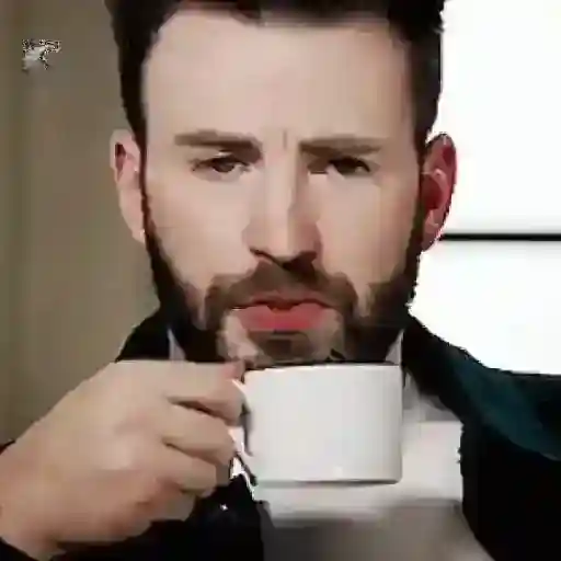 Figurinha: Chris Evans tomando café