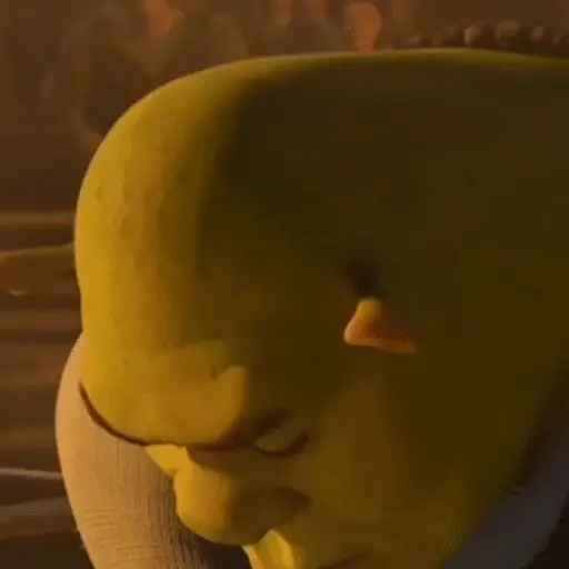 Figurinha: Shrek pensativo e sorrindo