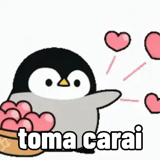 Figurinha: Pinguim entregando corações