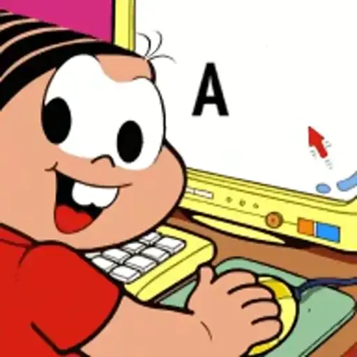 Figurinha: Mônica digitando no computador