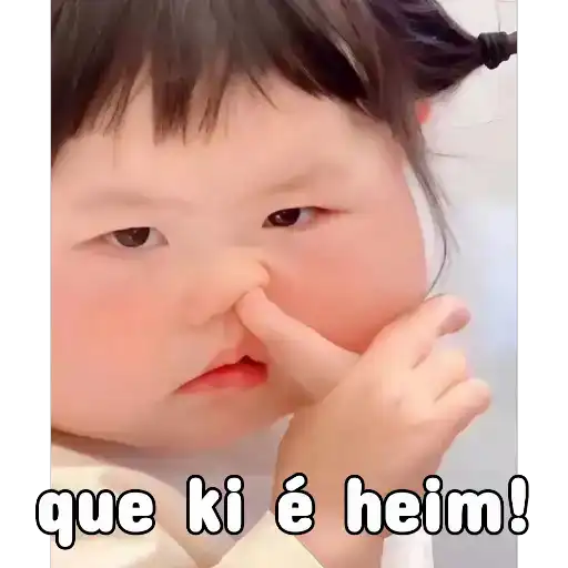 Figurinha: Bebê cutucando o nariz com dúvida