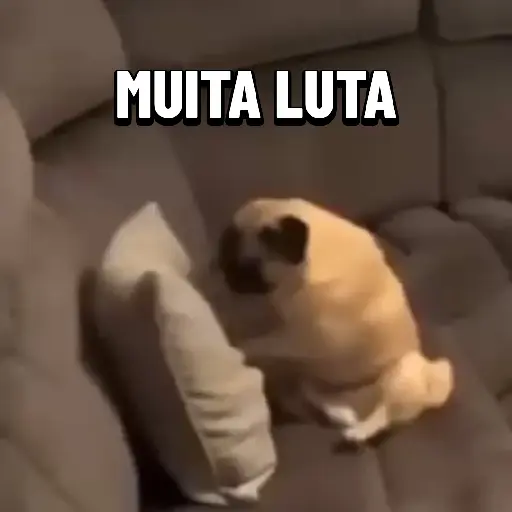 Figurinha: Cachorro lutando com almofada