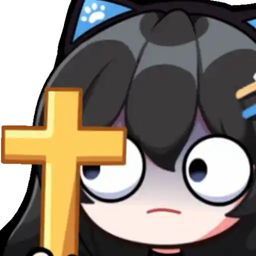 Figurinha: Personagem assustada com crucifixo