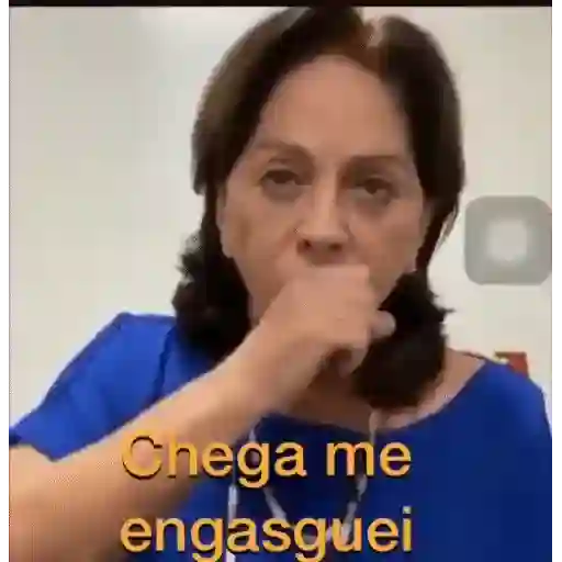 Figurinha: Mulher engasgando e bebendo água