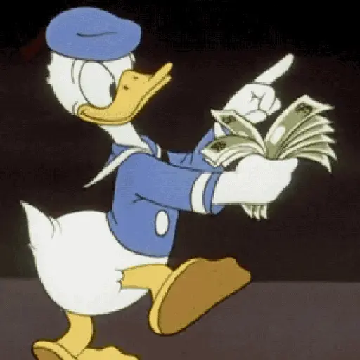 Figurinha: Pato Donald conta dinheiro