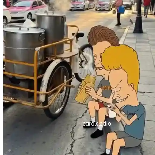 Figurinha: Beavis e Butt-Head comendo na rua