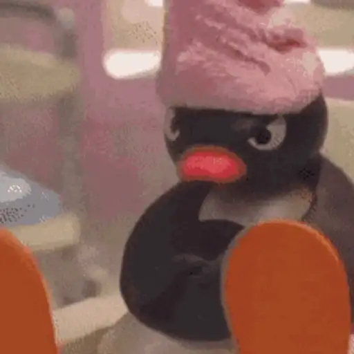 Figurinha: Pingu com olhar de poucos amigos