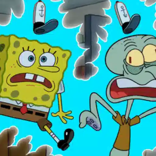 Figurinha: Bob Esponja e Lula Molusco Assustados