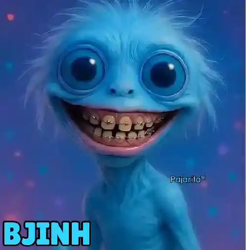 Figurinha: Criatura Azul Sorrindo e Fazendo Bico