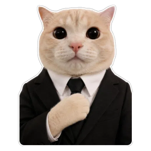 Figurinha: Gato de Terno Ajustando a Gravata