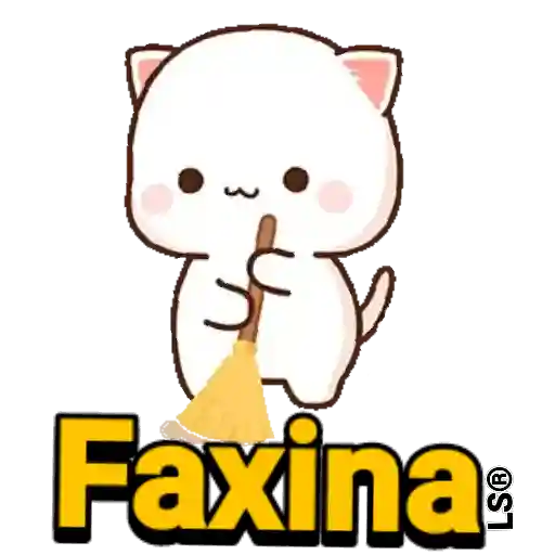 Figurinha: Gatinho limpando com vassoura