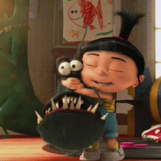 Figurinha: Agnes abraçando seu unicórnio