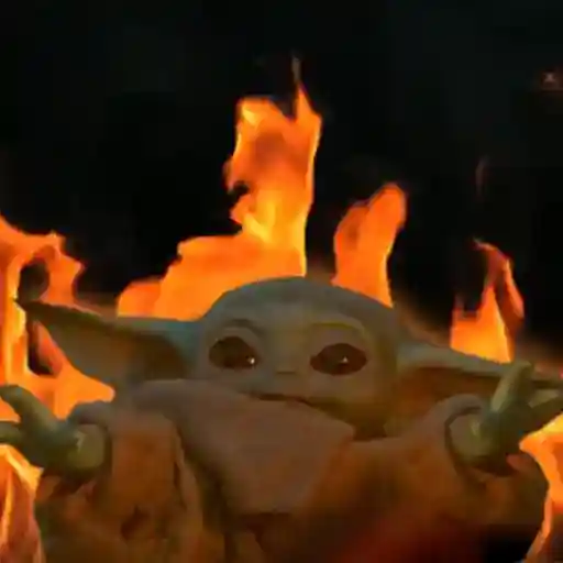 Figurinha: Bebê Yoda em chamas