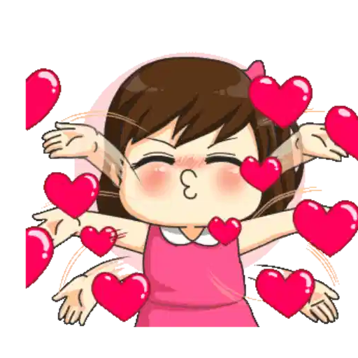Figurinha: Menina enviando beijos e corações