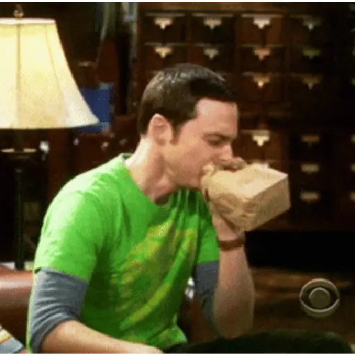 Figurinha: Sheldon respira em saco