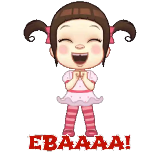 Figurinha: Menina comemorando "EBAAAA!"