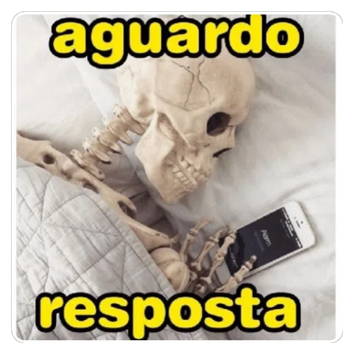Figurinha: Esqueleto aguardando resposta