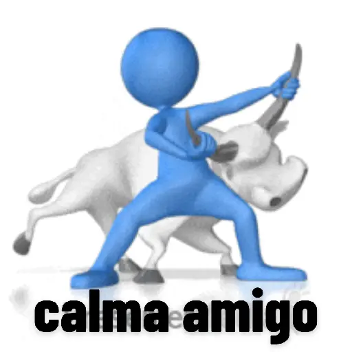 Figurinha: Pessoa azul com touro em pose de luta