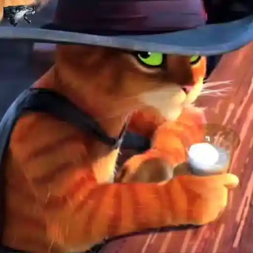 Figurinha: Gato de Botas bebe leite