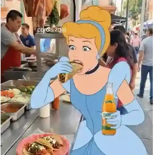 Figurinha: Cinderela comendo taco