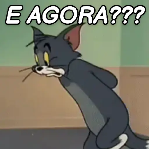 Figurinha: Tom em Pânico: "E Agora???"