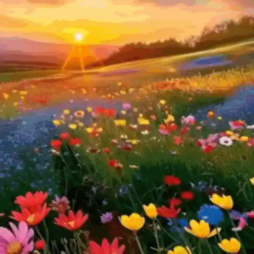 Figurinha: Campo Florido ao Pôr do Sol