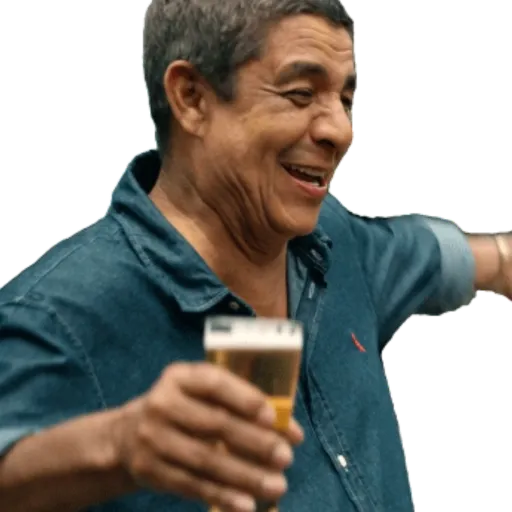 Figurinha: Homem comemorando com cerveja
