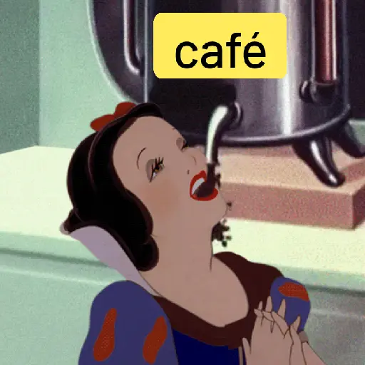 Figurinha: Branca de Neve tomando café