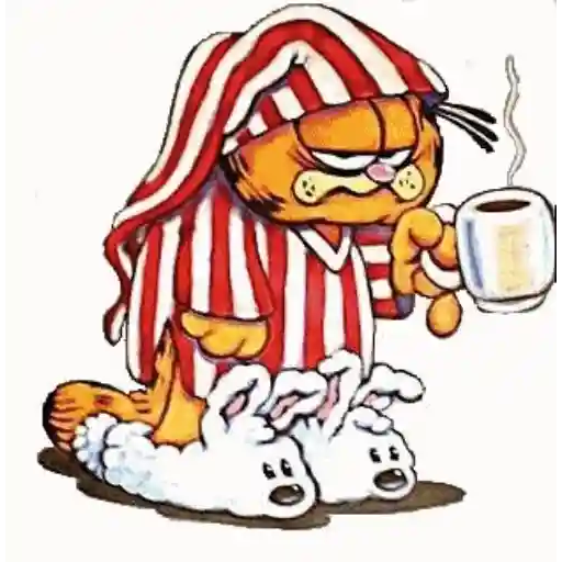 Figurinha: Garfield de pijama com café