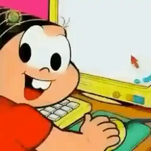 Figurinha: Mônica usa o computador