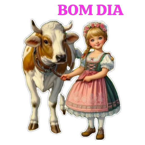 Figurinha: BOM DIA com Menina e Vaca