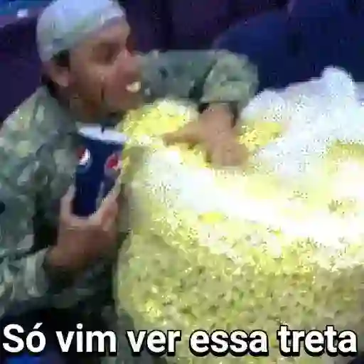 Figurinha: Comendo pipoca e bebendo refri