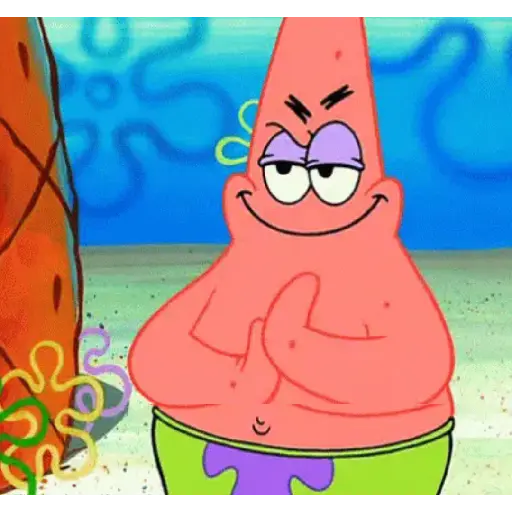 Figurinha: Patrick com planos malignos