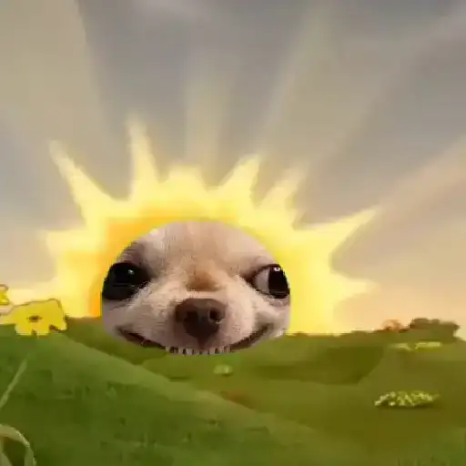 Figurinha: Cachorro feliz no pôr do sol