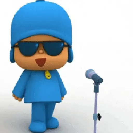 Figurinha: Pocoyo cantando com óculos escuros