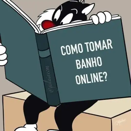 Figurinha: Gato estudando como tomar banho