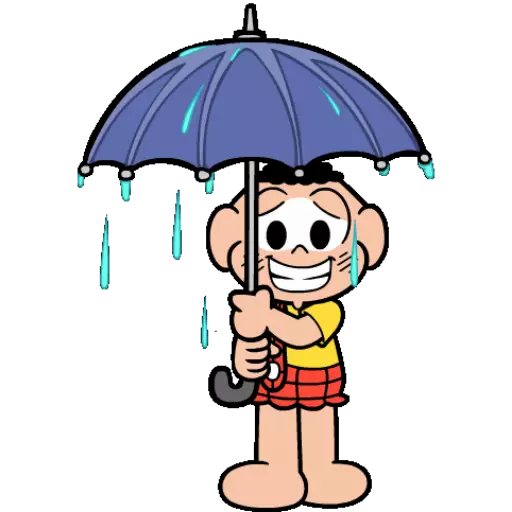 Figurinha: Cascão com guarda-chuva na chuva