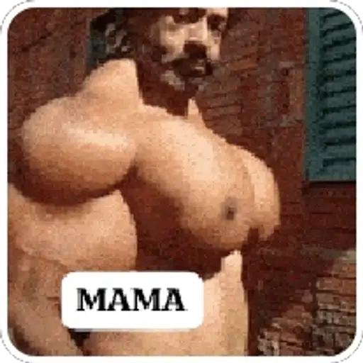 Figurinha: Homem musculoso com 'MAMA'