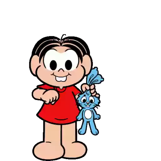 Figurinha: Mônica brincando com o Sansão