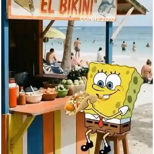 Figurinha: Bob Esponja comendo taco