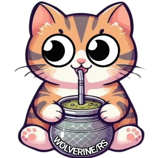Figurinha: Gatinho bebendo chimarrão animado