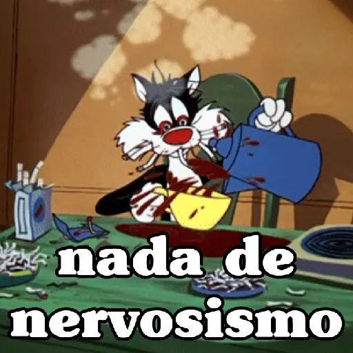 Figurinha: Gato nervoso derramando café
