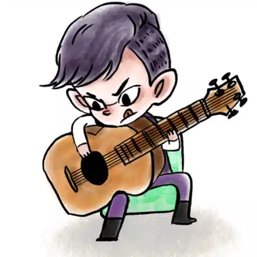 Figurinha: Garoto tocando violão com raiva