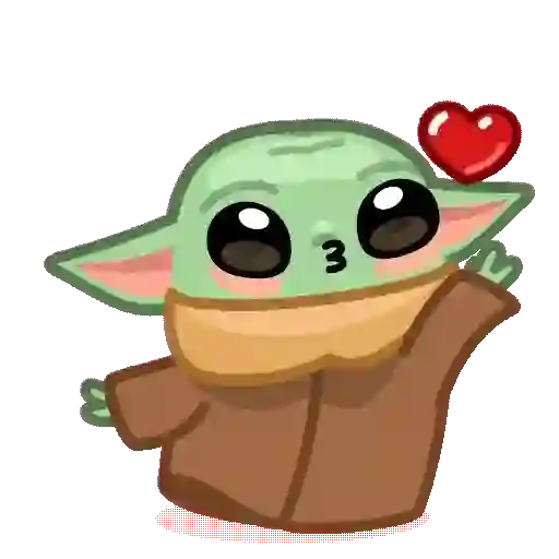 Figurinha: Baby Yoda mandando beijo e coração
