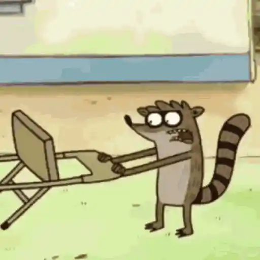 Figurinha: Rigby jogando cadeira