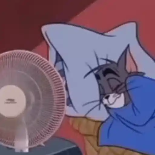 Figurinha: Gato Tom dormindo com ventilador