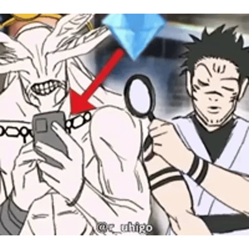 Figurinha: Personagem do anime segurando celular