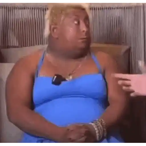 Figurinha: Mulher de azul faz cara de nojo