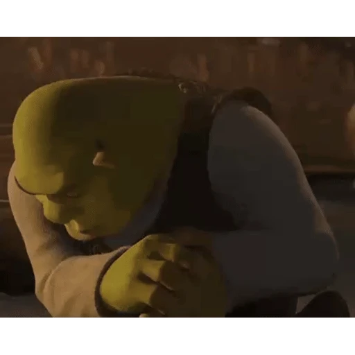 Figurinha: Shrek pensativo e sorrindo