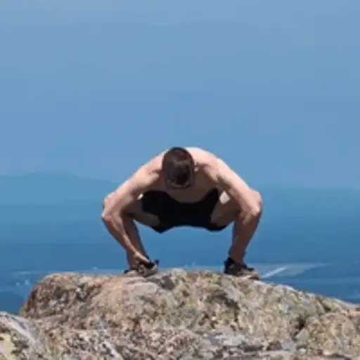 Figurinha: Homem se curvando no topo da montanha